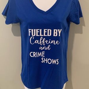 Fueled by caffeine and crime shows short sleeve shirt.